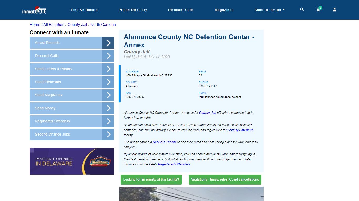 Alamance County NC Detention Center - Annex - Inmate Locator - Graham, NC