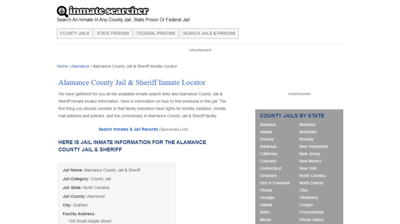 Alamance County Jail & Sheriff Inmate Locator - Inmate Searcher